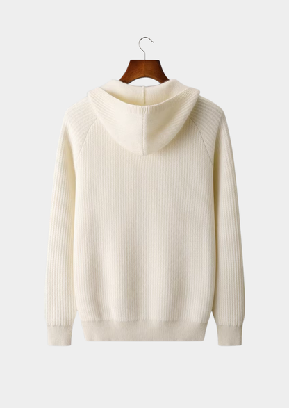 Pure Extra-Fine Merino Wool Ribbed Zipper Hoodie | Vallentty