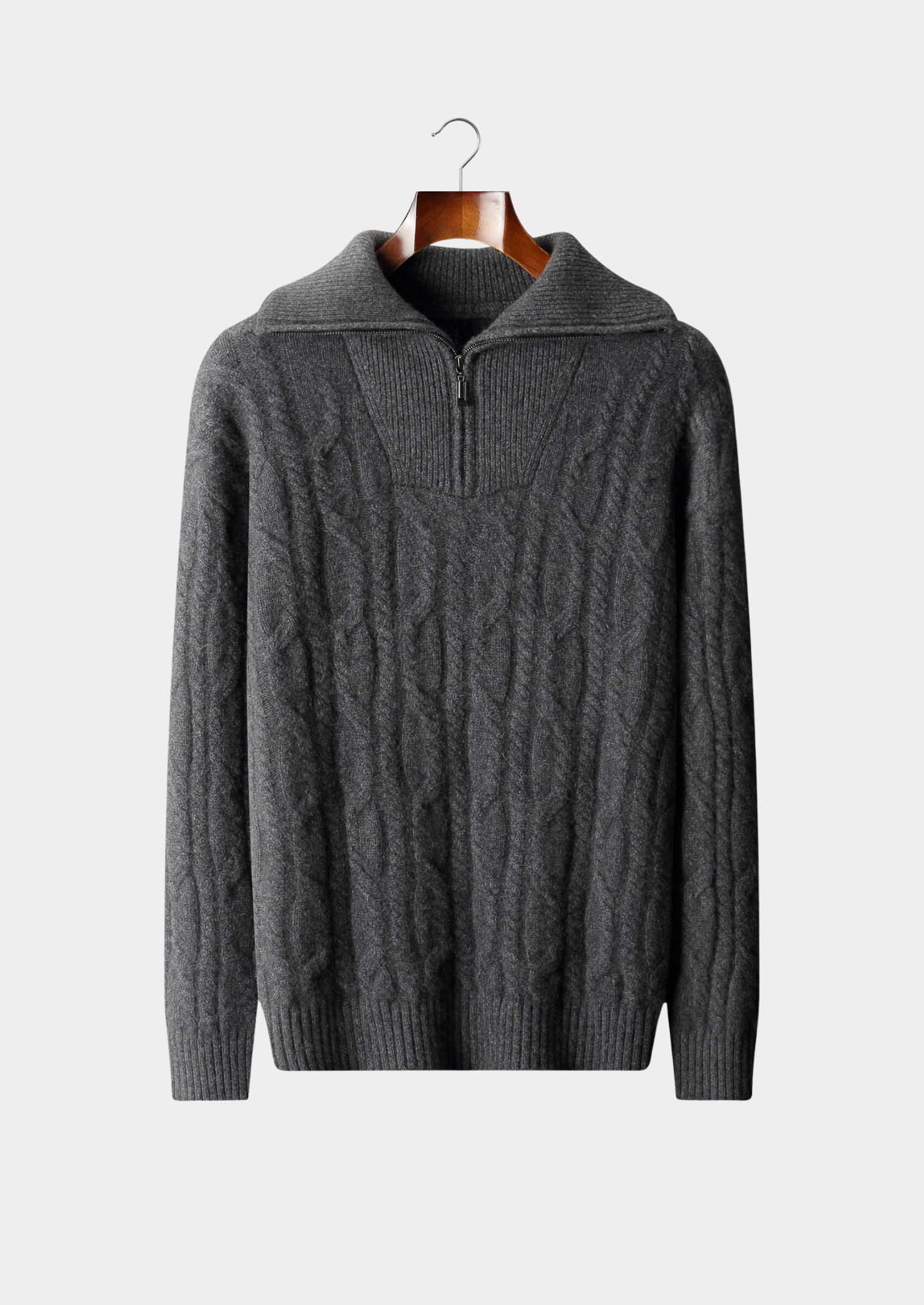 Pure Cashmere Dark Gray Cable Half Zip Sweater | Vallentty