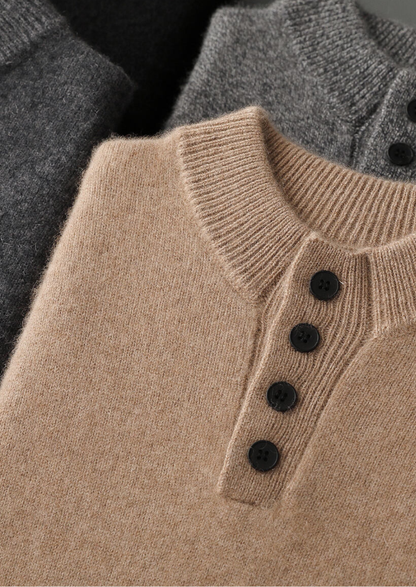 Pure Cashmere Beige Button Sweater | Vallentty