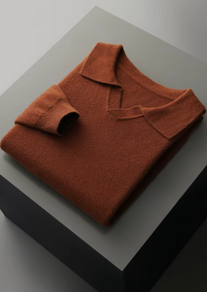 Pure Extra-Fine Merino Wool Ribbed Buttonless Polo | Vallentty