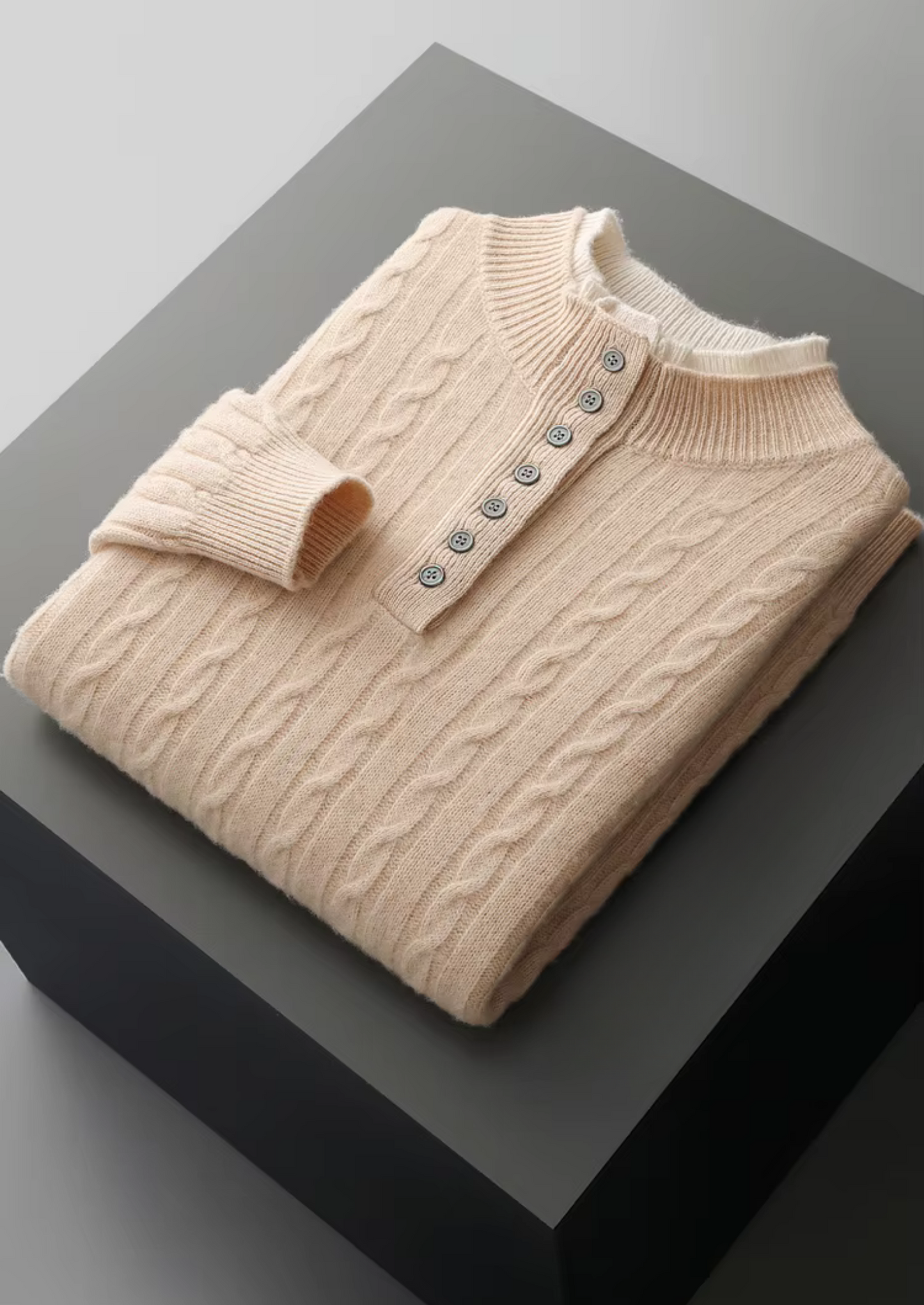 Pure Extra-Fine Merino Wool Cable Knit Henley Sweater | Vallentty