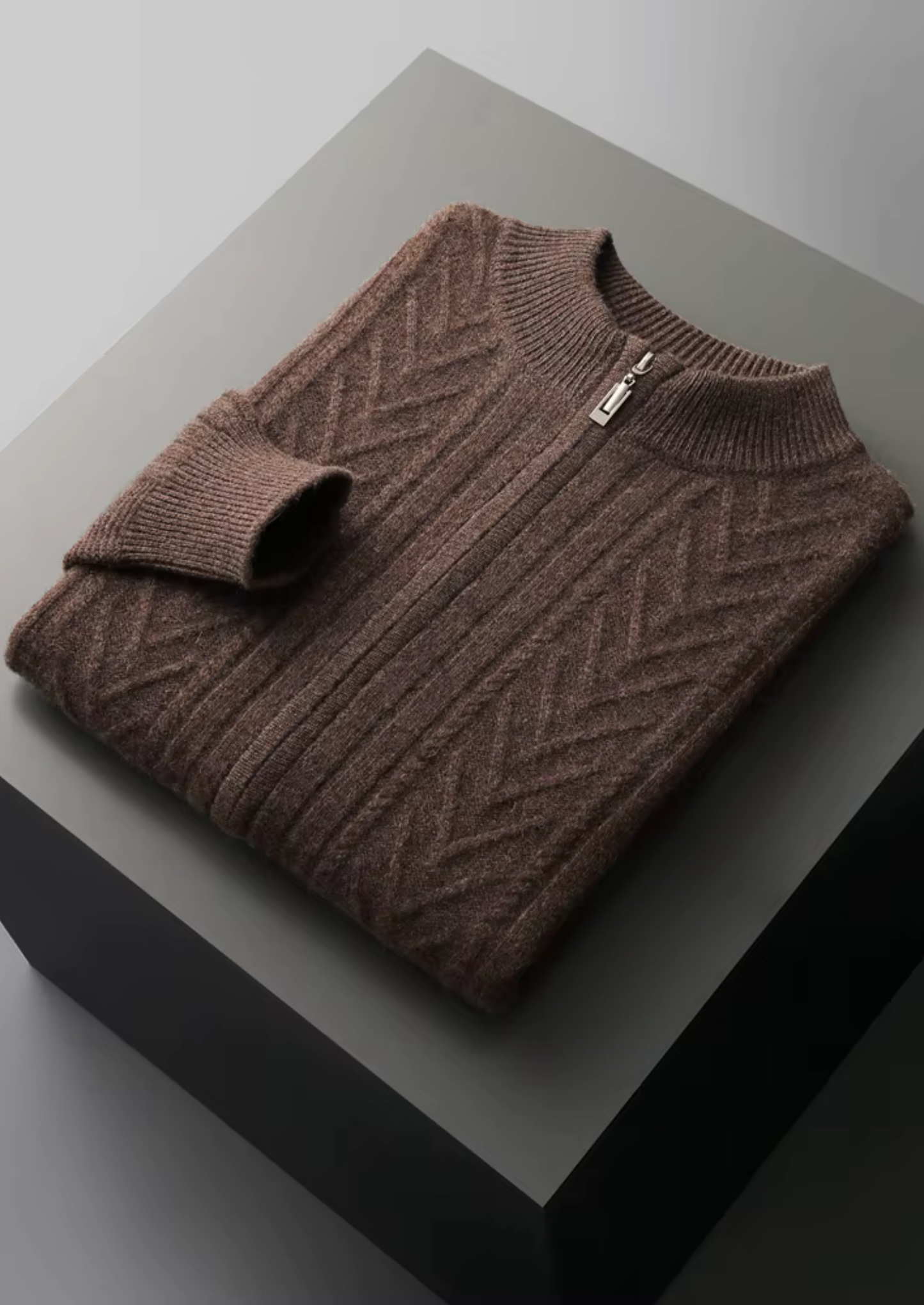 Pure Extra-Fine Merino Wool Patterned Zip Cardigan | Vallentty