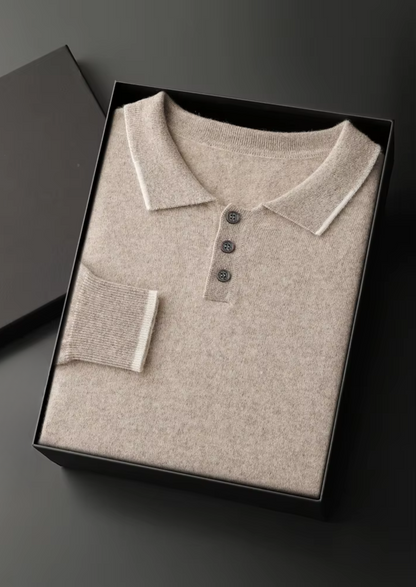 Premium Cashmere Two Tone Button Polo | Vallentty