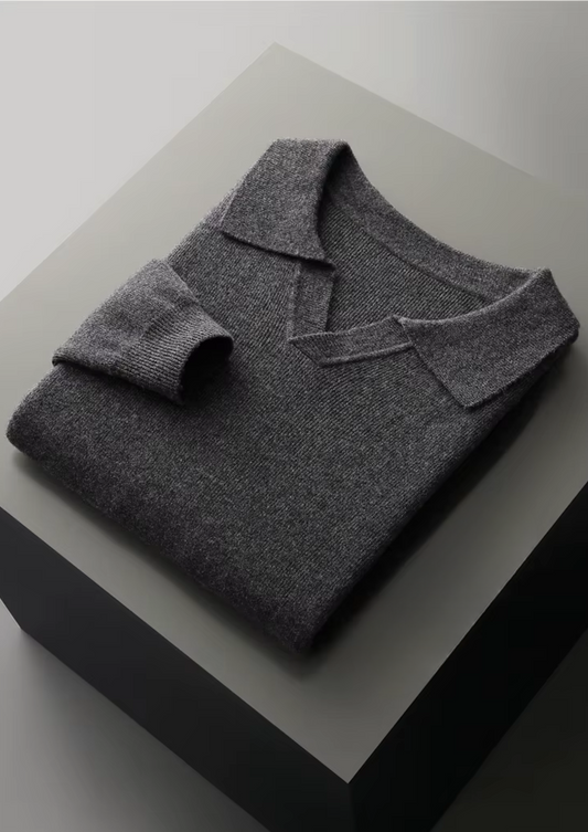Pure Extra-Fine Merino Wool Ribbed Buttonless Polo | Vallentty