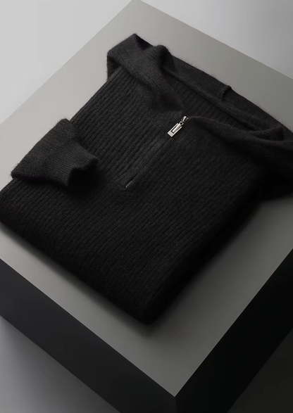 Pure Extra-Fine Merino Wool Half Zipper Hoodie | Vallentty