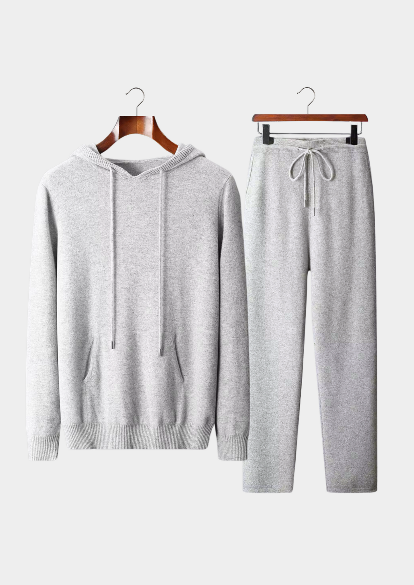 Pure Extra-Fine Merino Wool Light Gray Savro Set | Vallentty