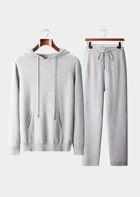 Pure Extra-Fine Merino Wool Light Gray Savro Set | Vallentty