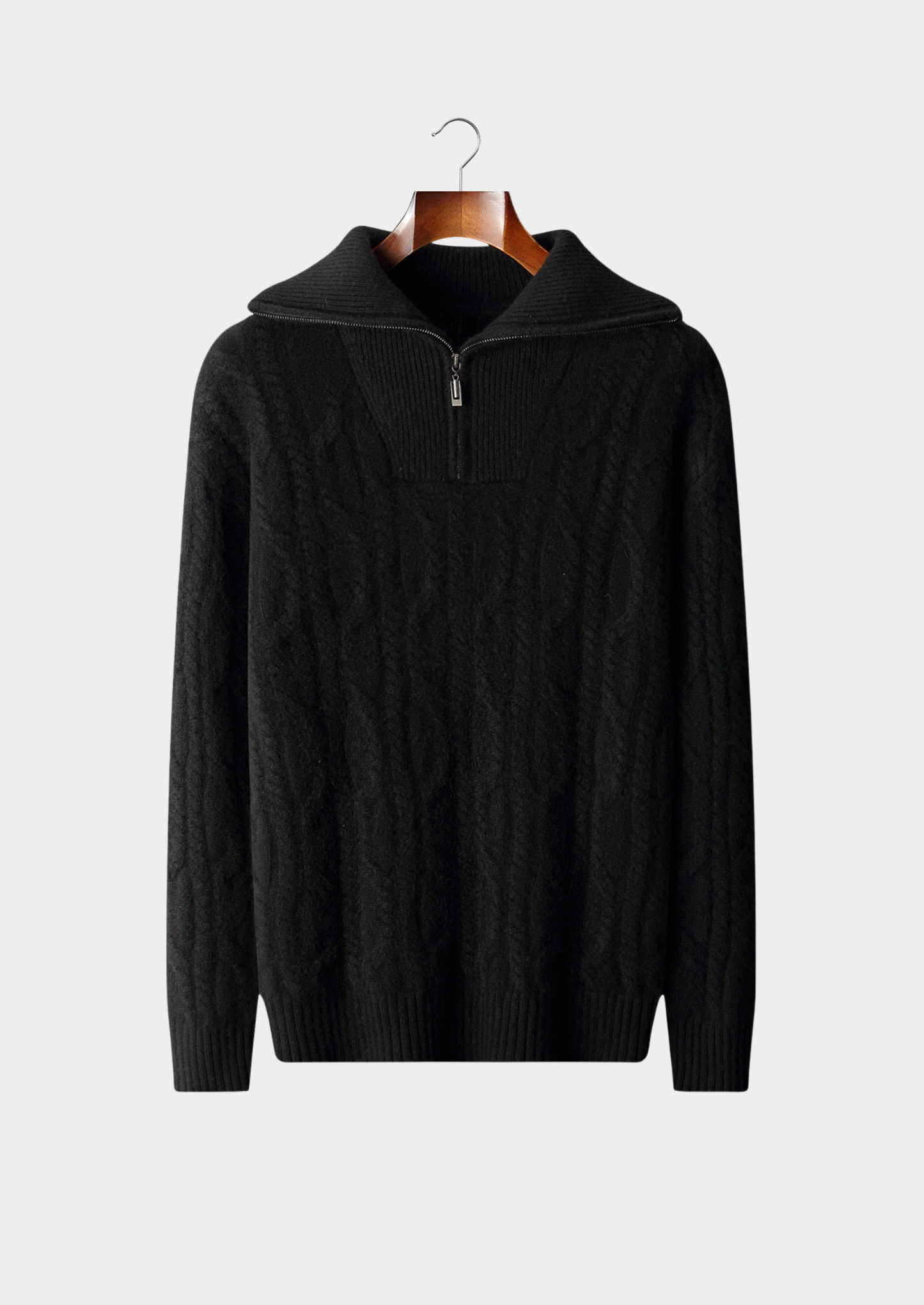 Pure Cashmere Black Cable Half Zip Sweater | Vallentty