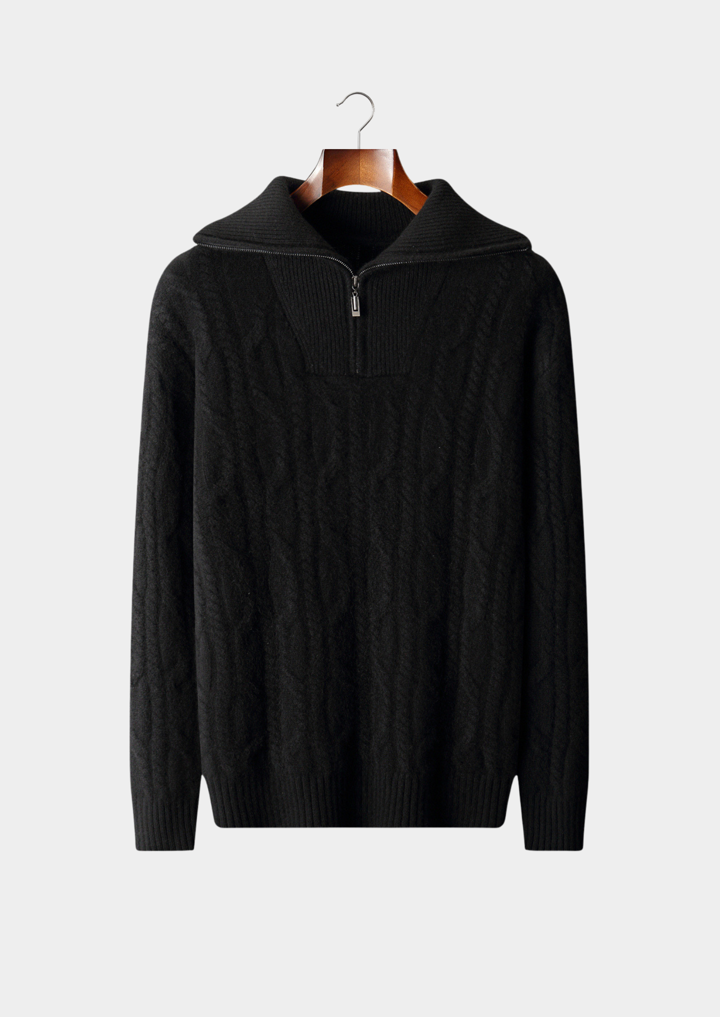Pure Cashmere Black Cable Half Zip Sweater | Vallentty