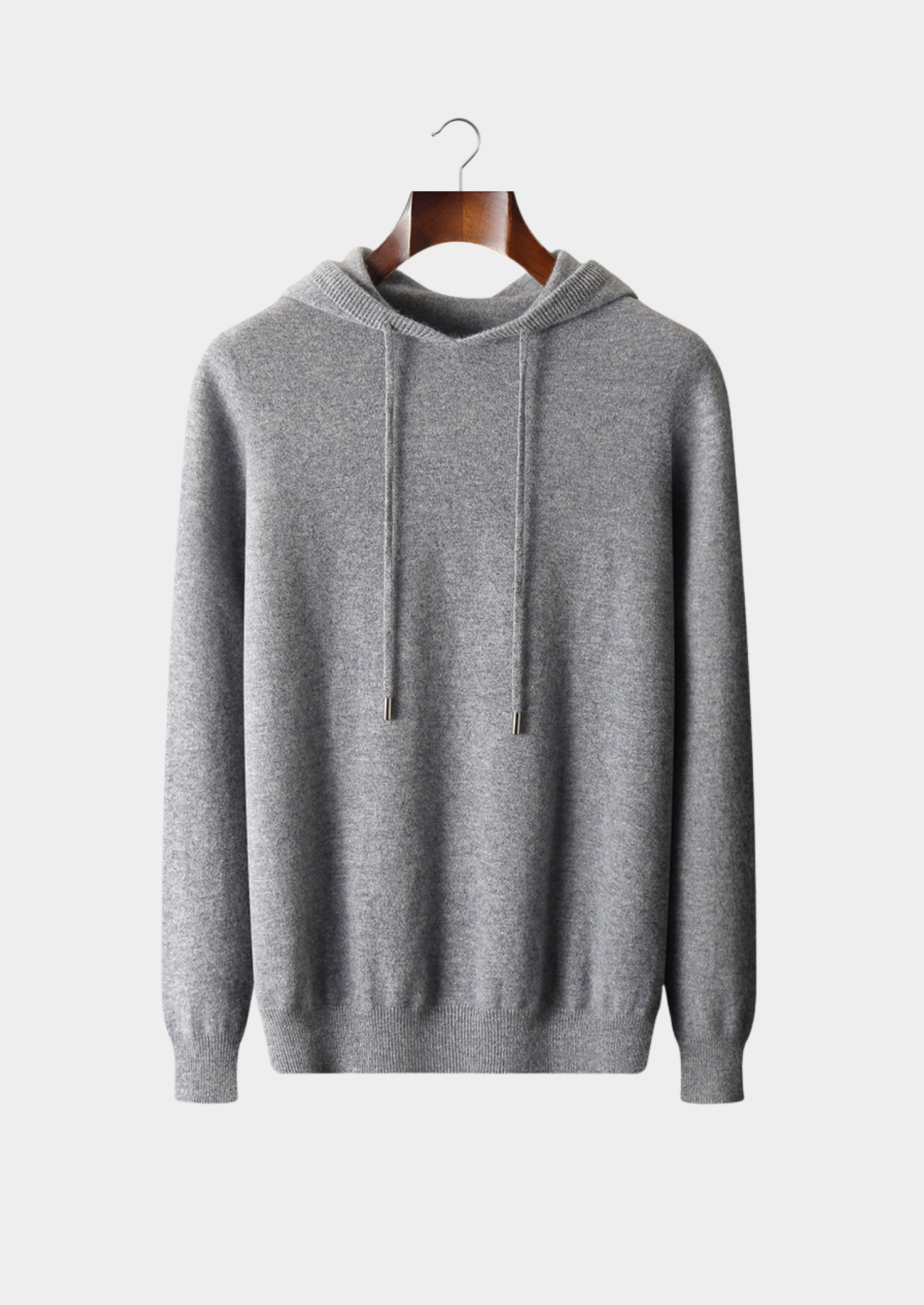 Pure Extra-Fine Merino Wool Light Gray Leisure Hoodie | Vallentty
