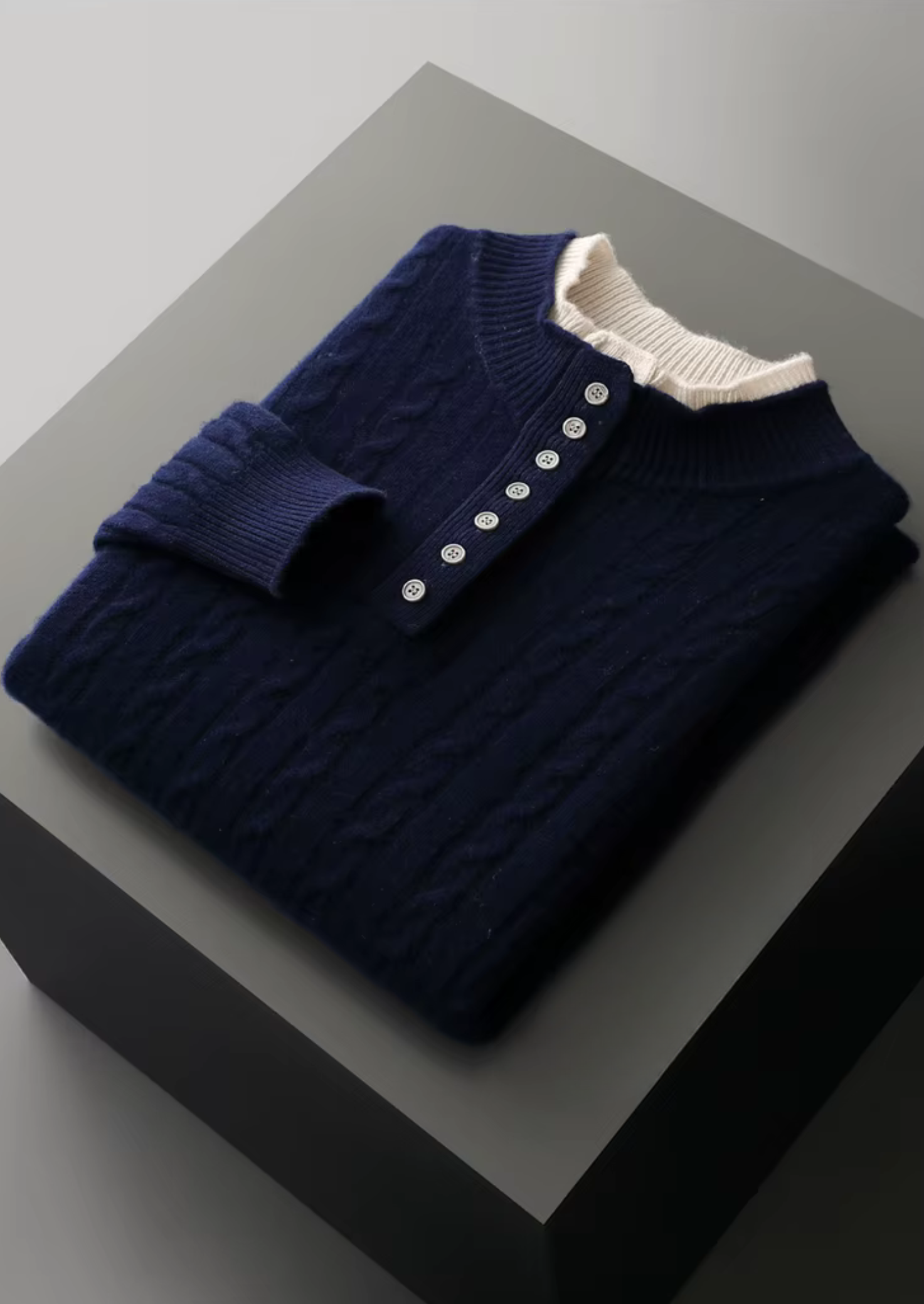 Pure Extra-Fine Merino Wool Cable Knit Henley Sweater | Vallentty