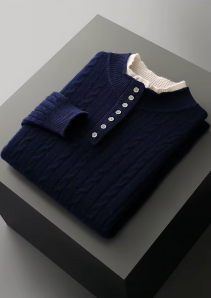 Pure Extra-Fine Merino Wool Cable Knit Henley Sweater | Vallentty