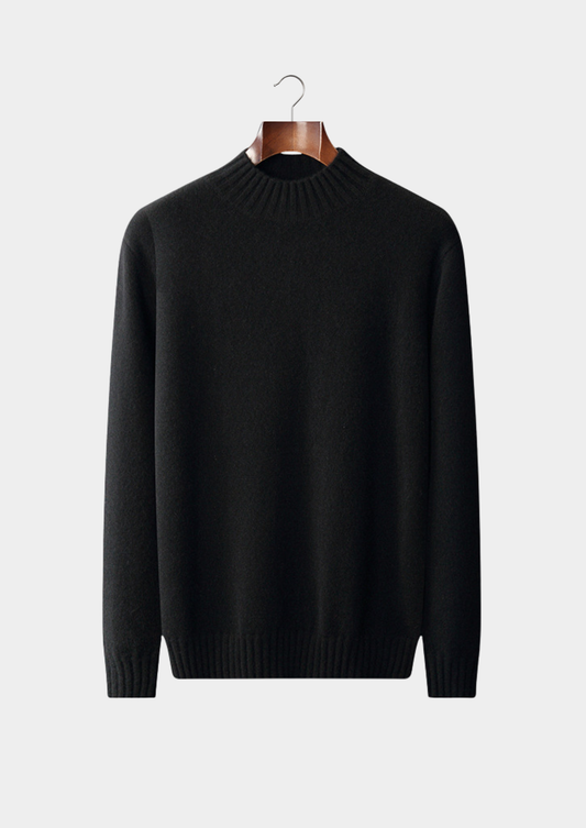 Pure Cashmere Black Mockneck Sweater | Vallentty