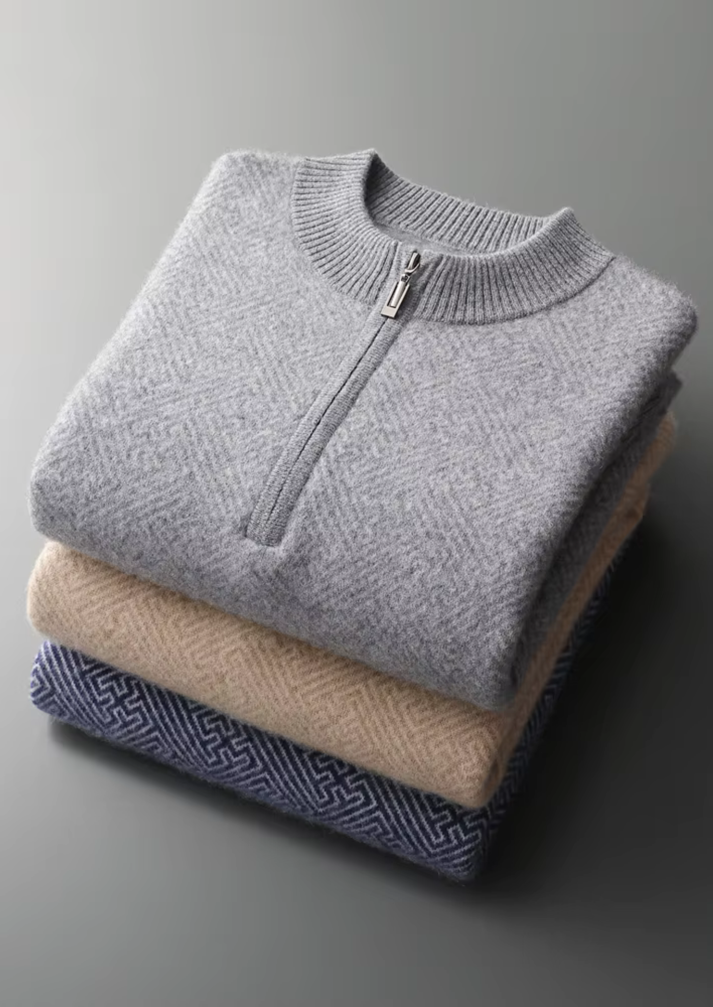 Premium Cashmere Patterned Half-Zip Sweater | Vallentty