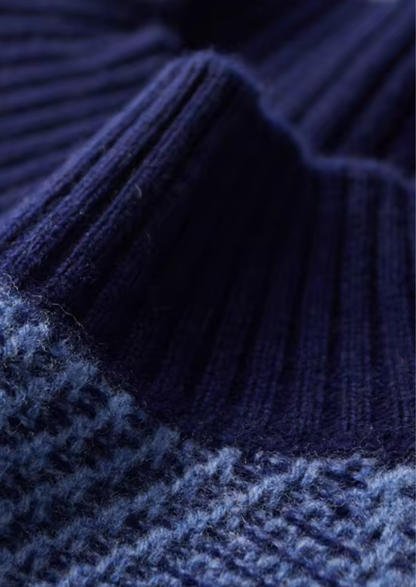 Pure Extra-Fine Merino Wool Two Tone Patterned Mockneck | Vallentty