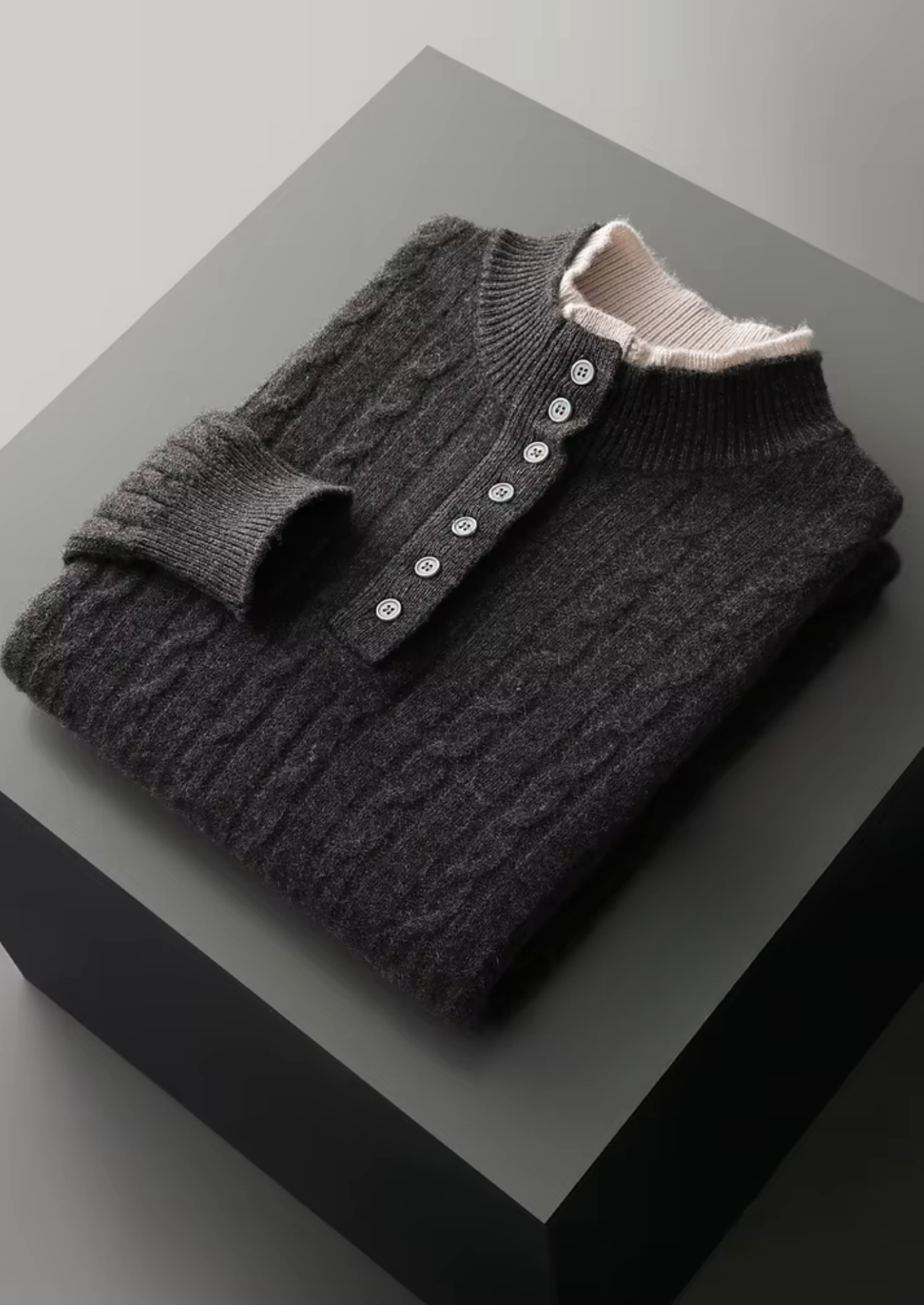 Pure Extra-Fine Merino Wool Cable Knit Henley Sweater | Vallentty