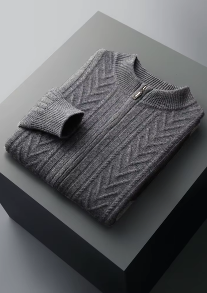 Pure Extra-Fine Merino Wool Patterned Zip Cardigan | Vallentty