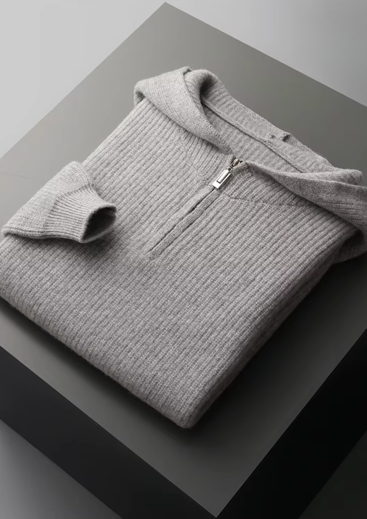 Pure Extra-Fine Merino Wool Half Zipper Hoodie | Vallentty