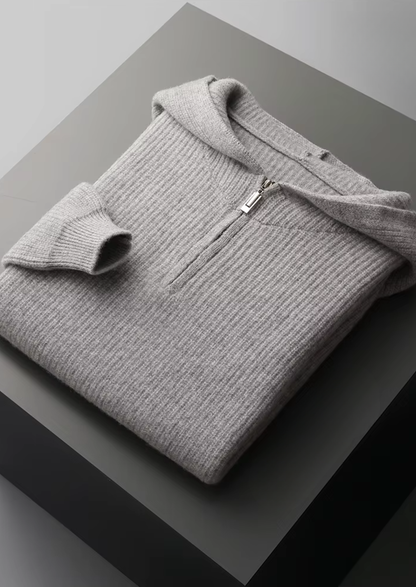 Pure Extra-Fine Merino Wool Half Zipper Hoodie | Vallentty