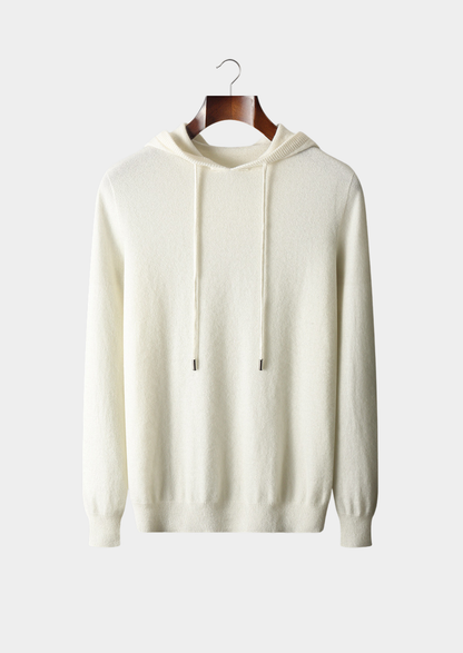 Pure Extra-Fine Merino Wool Ivory Leisure Hoodie | Vallentty