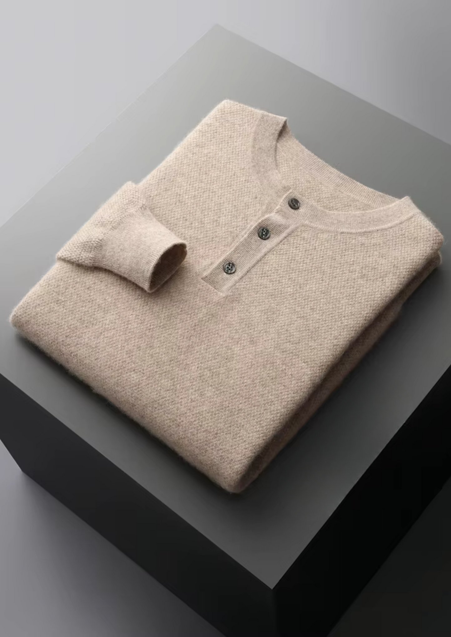 Premium Cashmere Classic Henley Sweater | Vallentty