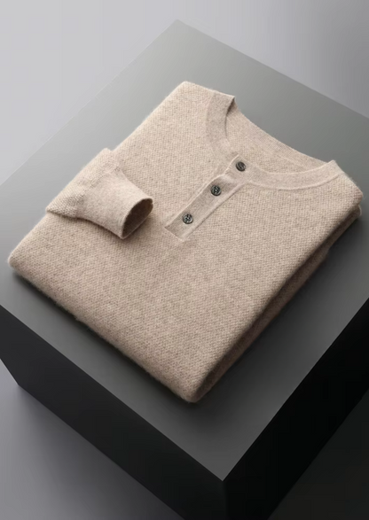 Premium Cashmere Classic Henley Sweater | Vallentty