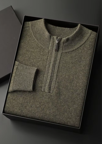 Premium Cashmere Essential Half-Zip Sweater | Vallentty