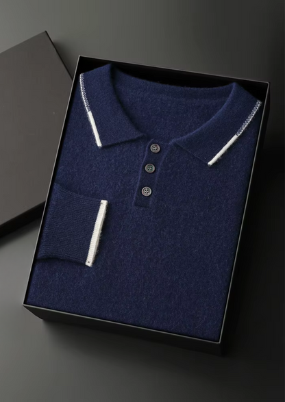 Premium Cashmere Two Tone Button Polo | Vallentty