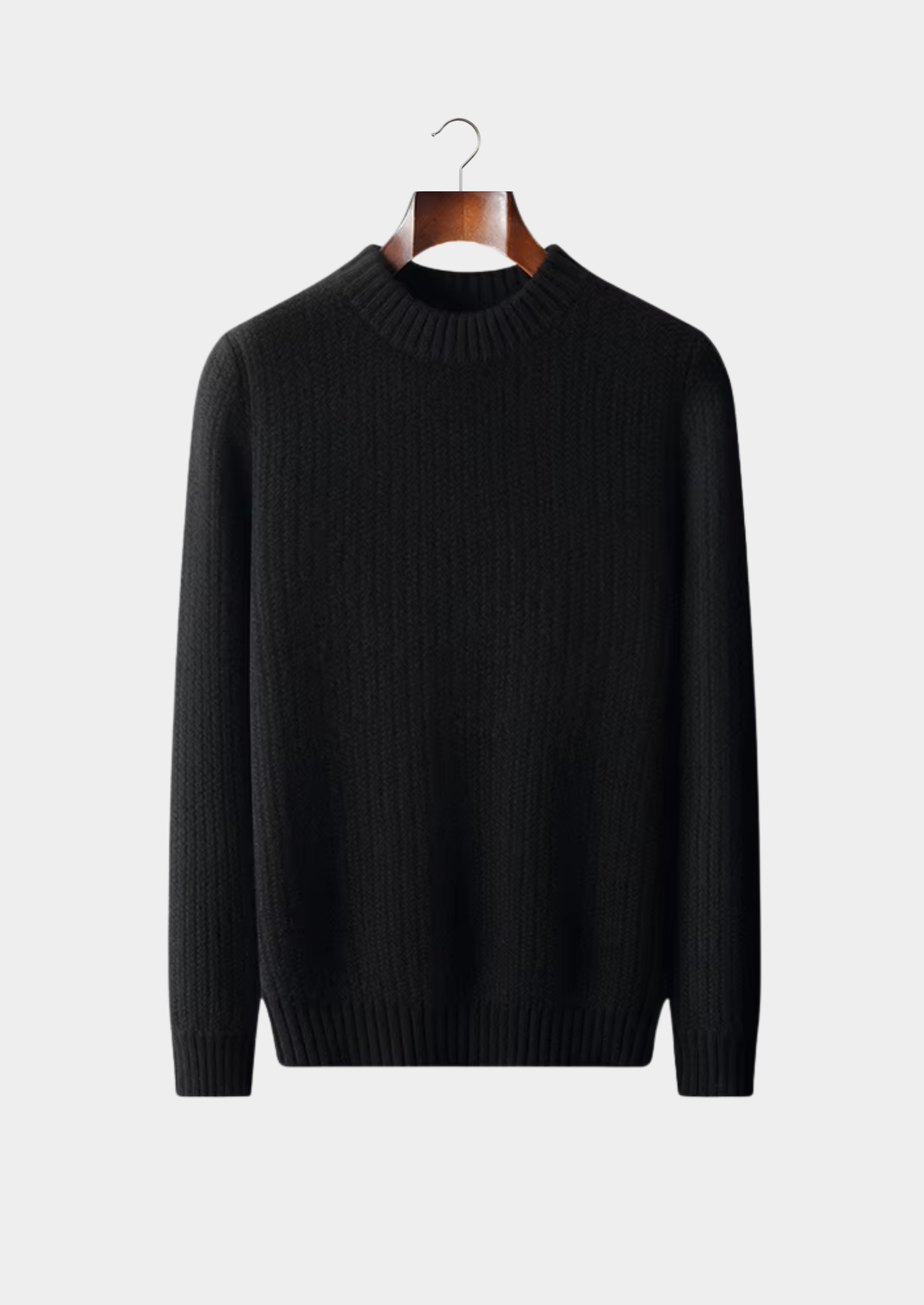 Pure Cashmere Black Heavyweight Crewneck | Vallentty