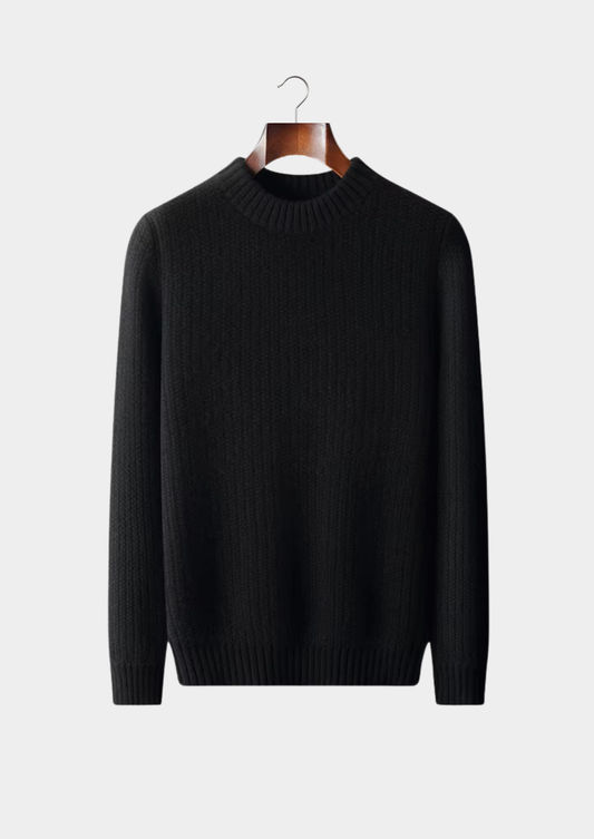 Pure Cashmere Black Heavyweight Crewneck | Vallentty