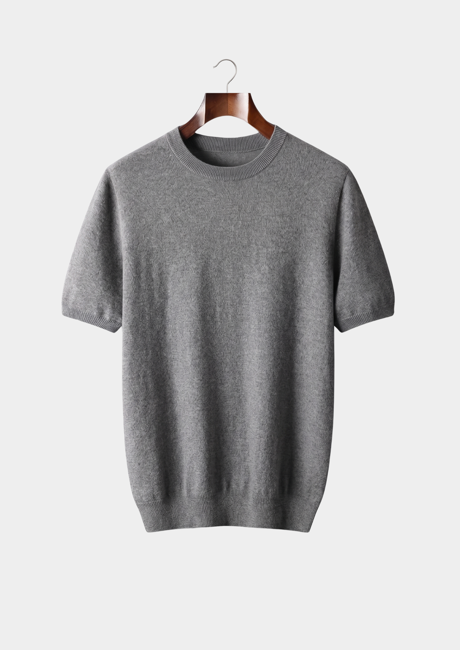 Premium Cashmere Classic Crewneck T-Shirt - Dark Gray | Vallentty