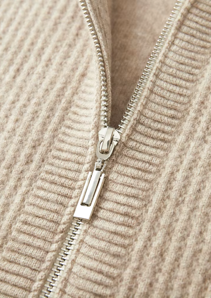 Pure Extra-Fine Merino Wool Ribbed Zipper Hoodie | Vallentty