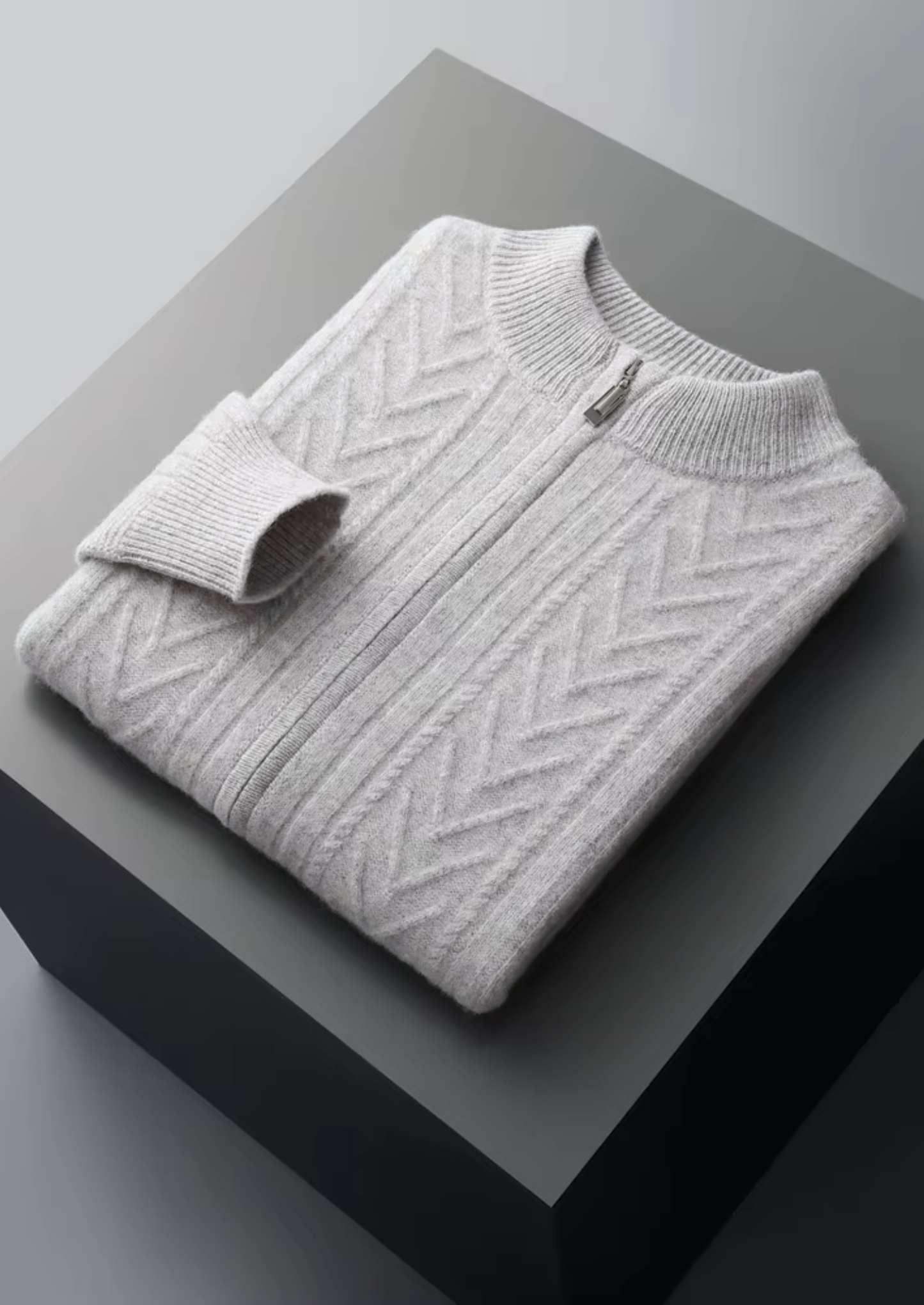Pure Extra-Fine Merino Wool Patterned Zip Cardigan | Vallentty