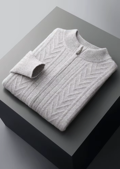 Pure Extra-Fine Merino Wool Patterned Zip Cardigan | Vallentty