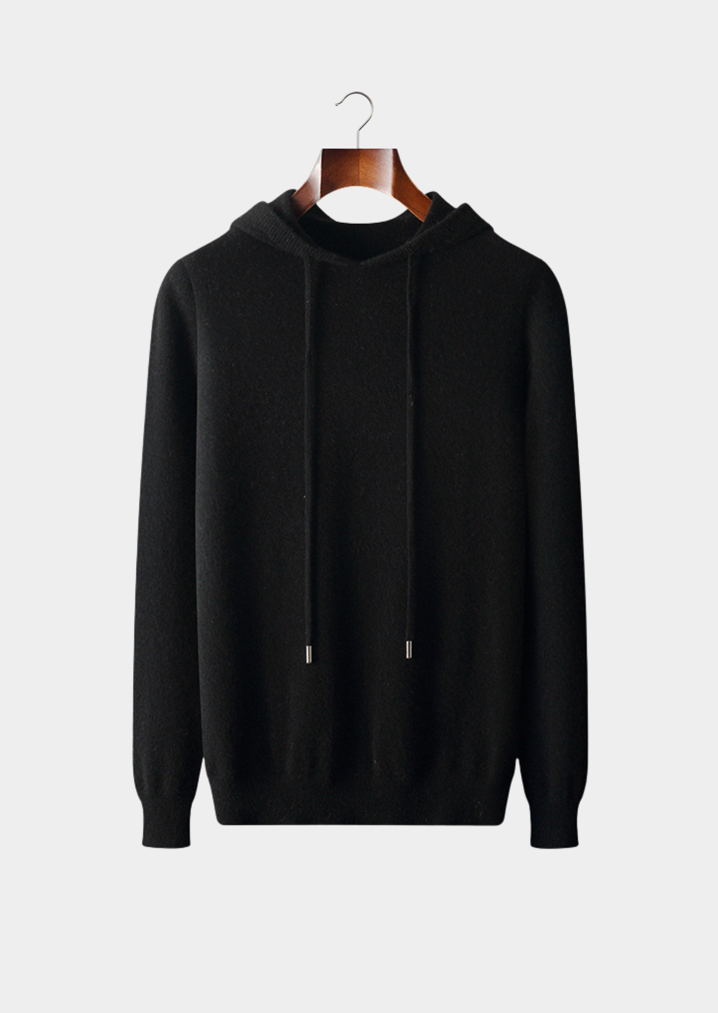 Pure Extra-Fine Merino Wool Black Leisure Hoodie | Vallentty