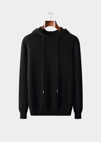 Pure Extra-Fine Merino Wool Black Leisure Hoodie | Vallentty