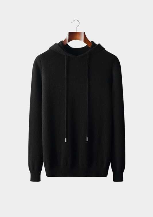 Pure Extra-Fine Merino Wool Black Leisure Hoodie | Vallentty