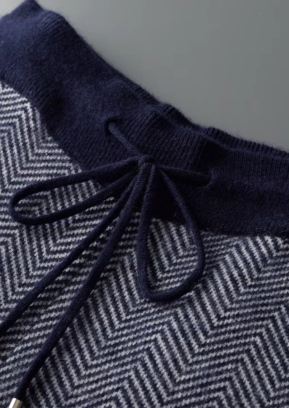Pure Extra-Fine Merino Wool Navy Blue Herringbone Set | Vallentty