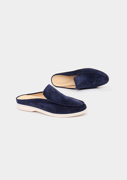 Navy Blue Marina Suede Slipper | Vallentty