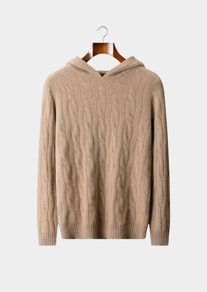Pure Cashmere Sand Cable Knit Hoodie | Vallentty