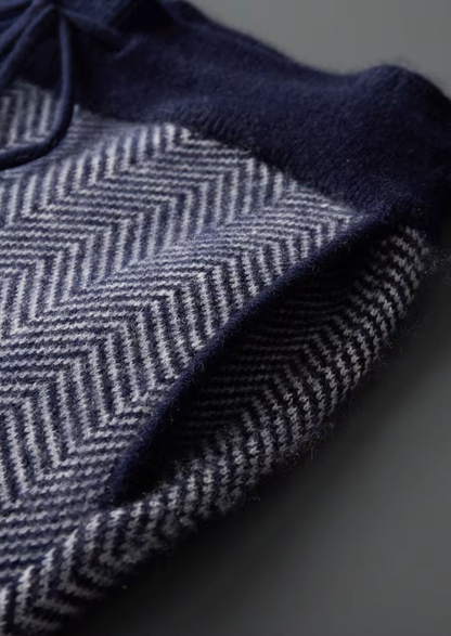 Pure Extra-Fine Merino Wool Navy Blue Herringbone Set | Vallentty