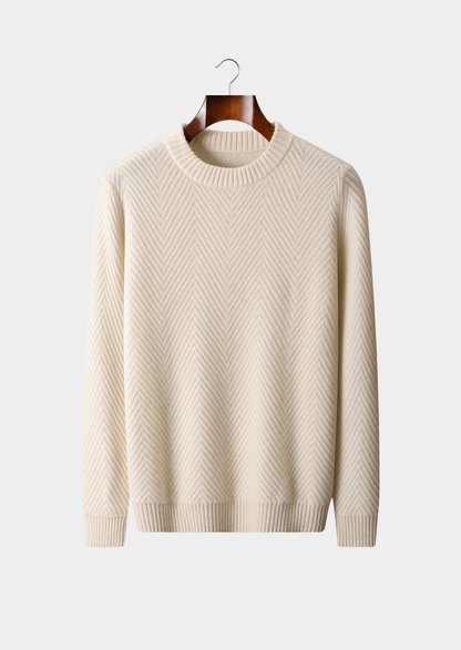 Pure Cashmere Ivory Herringbone Crewneck | Vallentty