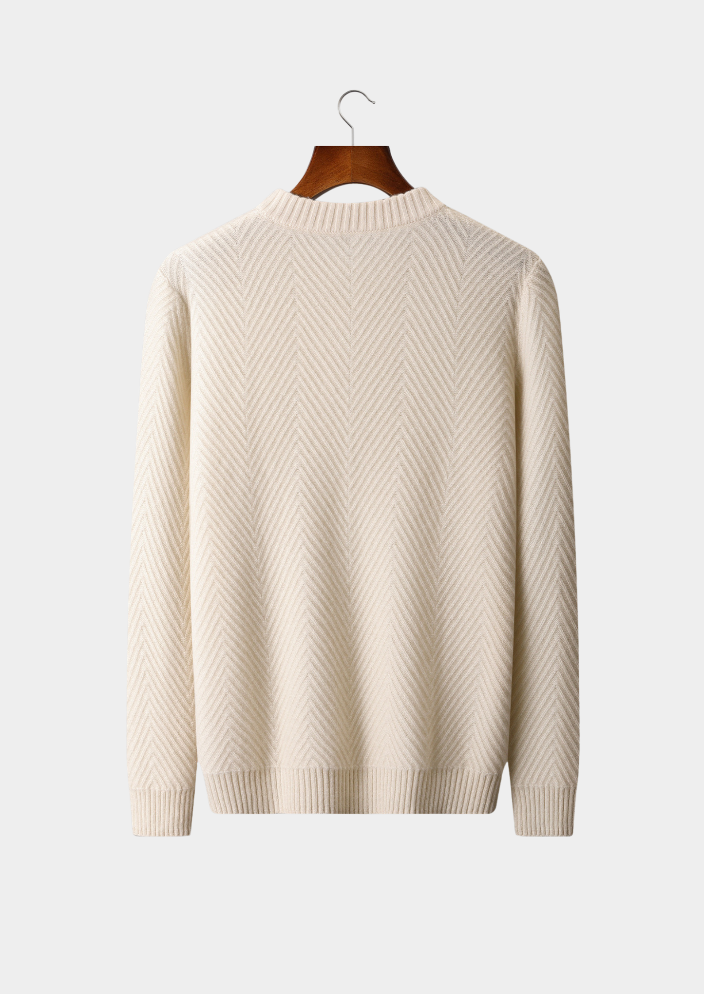 Pure Cashmere Ivory Herringbone Crewneck | Vallentty