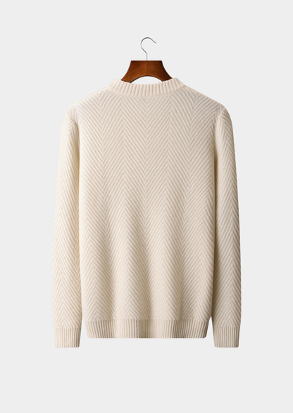 Pure Cashmere Ivory Herringbone Crewneck | Vallentty