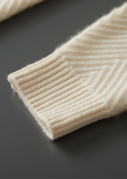 Pure Cashmere Ivory Herringbone Crewneck | Vallentty
