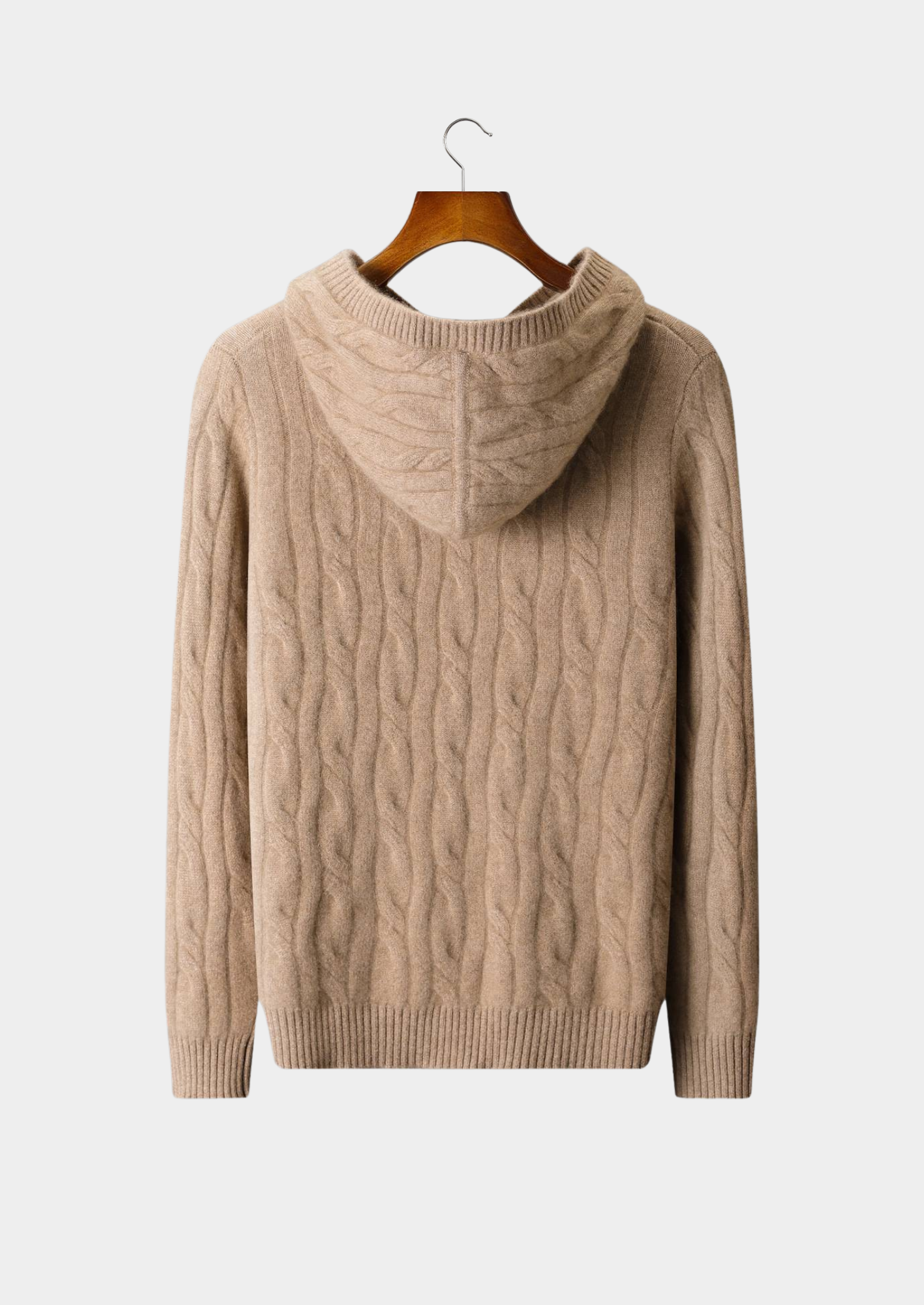 Pure Cashmere Sand Cable Knit Hoodie | Vallentty