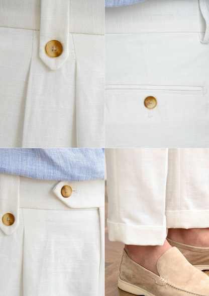 Cagliari Pleated Coastal Trousers - White | Vallentty