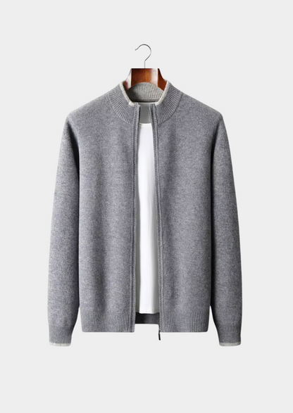 Pure Extra-Fine Merino Wool Two-Tone Zip Cardigan | Vallentty