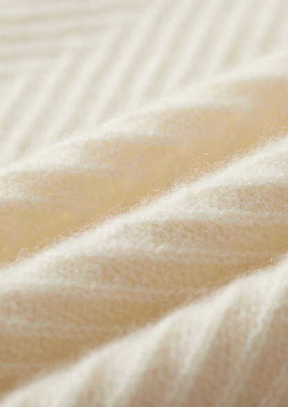 Pure Cashmere Ivory Herringbone Crewneck | Vallentty