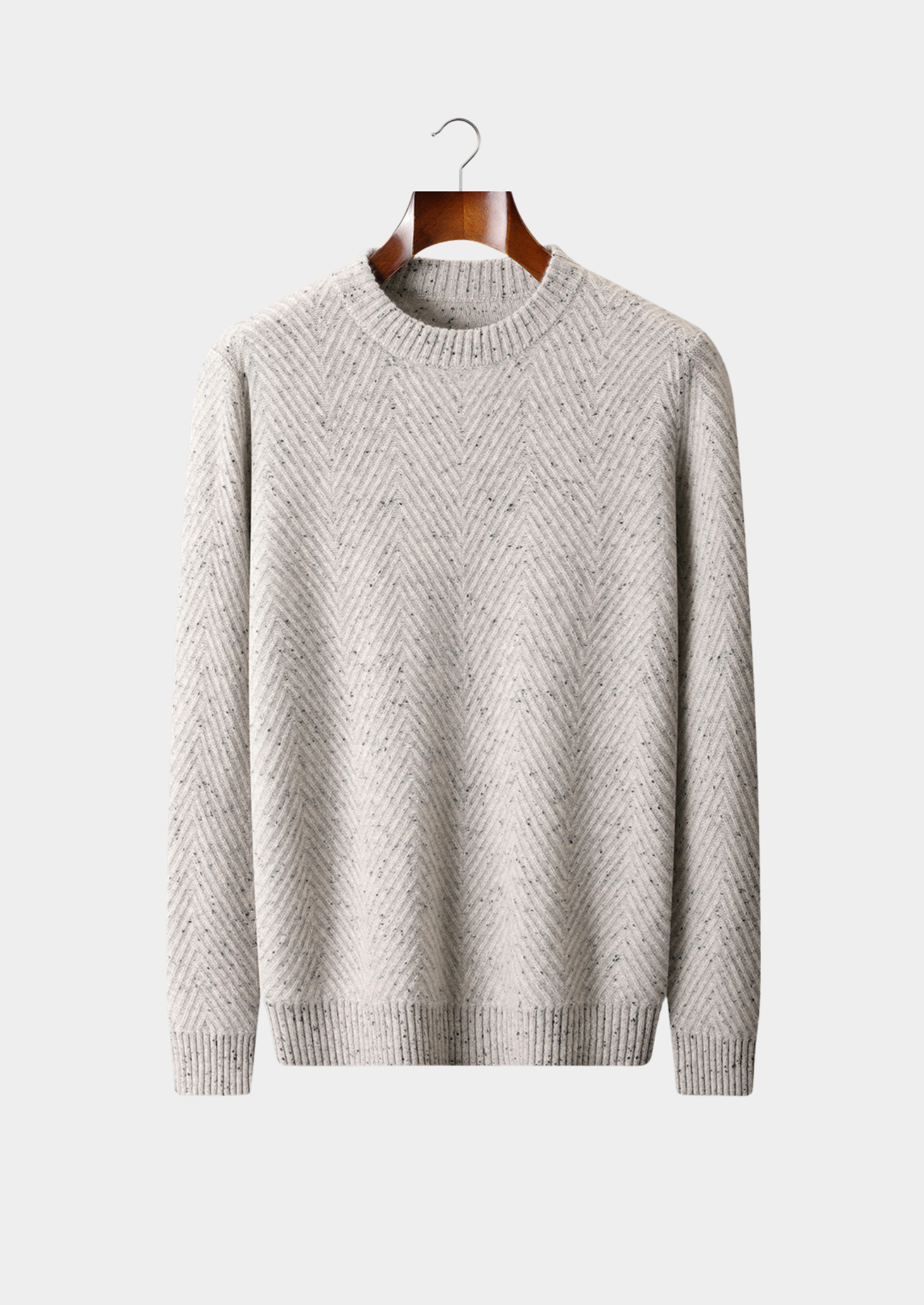Pure Cashmere Light Gray Herringbone Crewneck | Vallentty